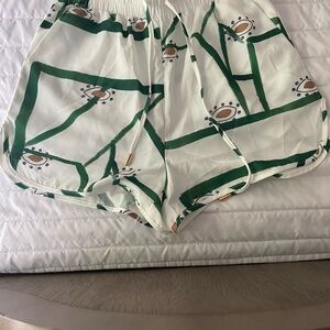 Commense Green and White Athletic Shorts with Elastic Waistband